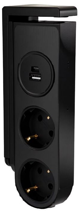 Tracon RECS2USB Asztali aljzat (csiptethető), 2xSchuko, USB-A, USB-C, max. 16A, 230VAC, 3680W, H05VV-F