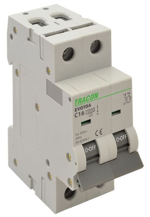 Tracon TDA-2D-1 Kismegszakító, 2 pólus, D karakterisztika, 1A, D, 2P, 10kA