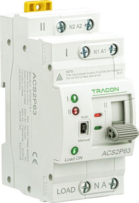 Tracon ACS2P63 Automata választókapcsoló, 230 V AC, 63A, 50/60 Hz