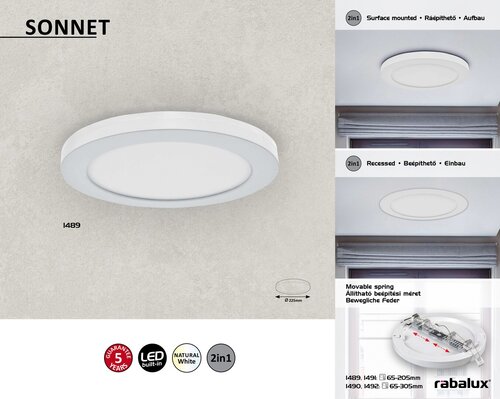 Rábalux 1489 Sonnet funkcionális beltéri ráépíthető és beépíthető lámpa LED 18W IP20 fehér - Image 4