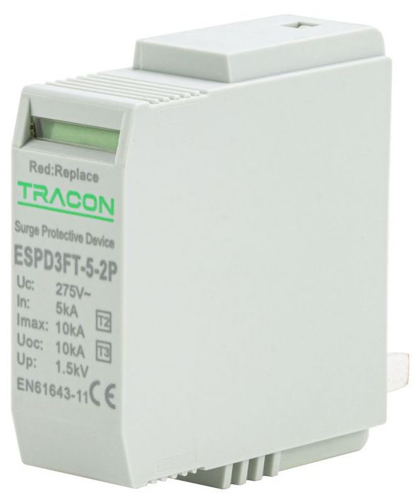 Tracon ESPD3FT-5M T3 AC típusú túlfeszültség levezető betét 5 M, Uc:275V, In:5kA, Uoc:10kV, Up:1,5kV