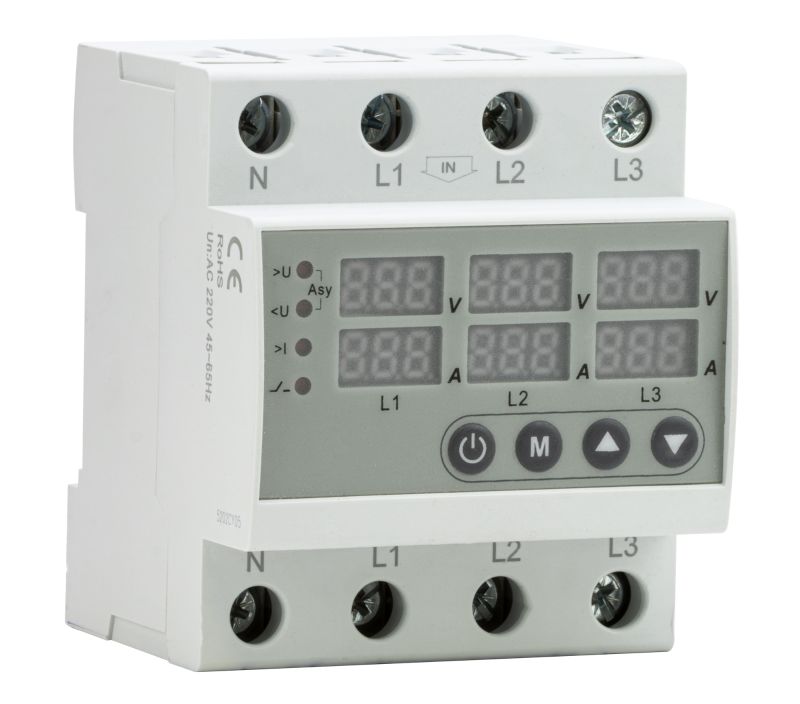 Tracon NARVCD4P63 Aut. Visszakapcs. fesz. növ./csökkenési relé +túláramvédelem, AC400V, 4P, Imax:80A, U>:230-300V, U<:140-210V, Uon:2-900s