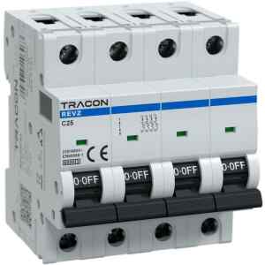 Tracon REVZ4C25 Kismegszakító, 4 pólus, C karakterisztika, 25A, C, 4P, 6kA