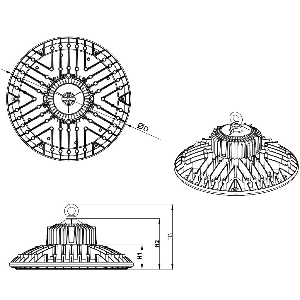 Tracon LHBU100W LED csarnokvilágító,kültéri,UFO forma 90-265 VAC,100 W,13000 lm,4500 K,50000 h,IP65,EEI=E - Image 2