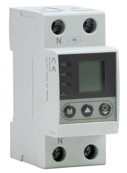 Tracon NARVCD2P32 Aut. Visszakapcs. fesz. növ./csökkenési relé +túláramvédelem, AC230V, 2P, Imax:32A, U>:230-300V, U<:140-210V, Uon:2-900s