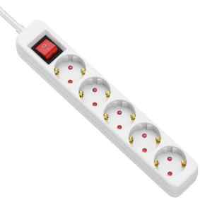 Tracon HEK51 Hordozható elosztósáv kapcsolóval, normál, fehér, 5xSCHUKO, 1,5m, max.16A, 250VAC, 3680W, 3x1mm2, H05VV-F