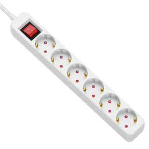 Tracon HEK61 Hordozható elosztósáv kapcsolóval, normál, fehér, 6xSCHUKO, 1,5m, max.16A, 250VAC, 3680W, 3x1mm2, H05VV-F