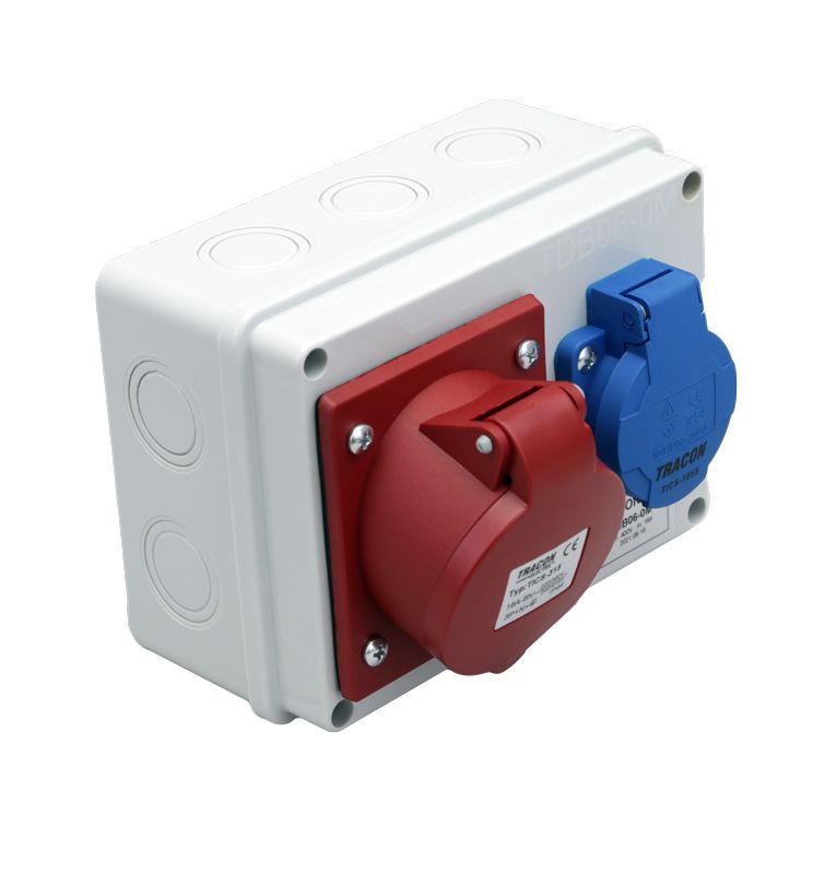 Tracon TDB06-0M Csatlakozó doboz,védelem nélkül Out:1×SCHUKO+1×16A