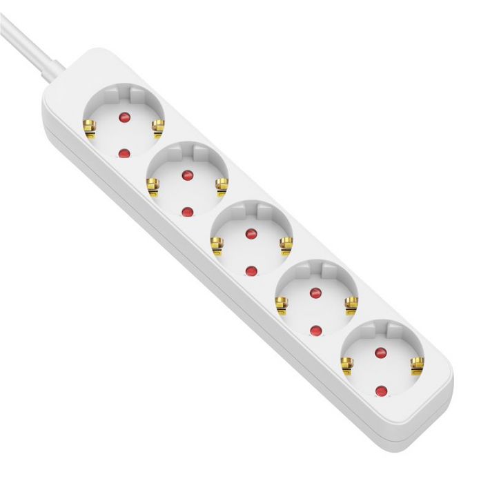 Tracon HE51 Hordozható elosztósáv, normál, fehér, 5xSCHUKO, 1,5m, max.16A, 250VAC, 3680W, 3x1mm2, H05VV-F