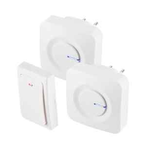 HOME DBKS1001AC vezeték és elem nélküli csengő készlet, 1x nyomógomb + 2x csengő, 100m hatótáv, 36 dallam, szabályozható hangerő, IP44, fényjelzés, kinetikus ny