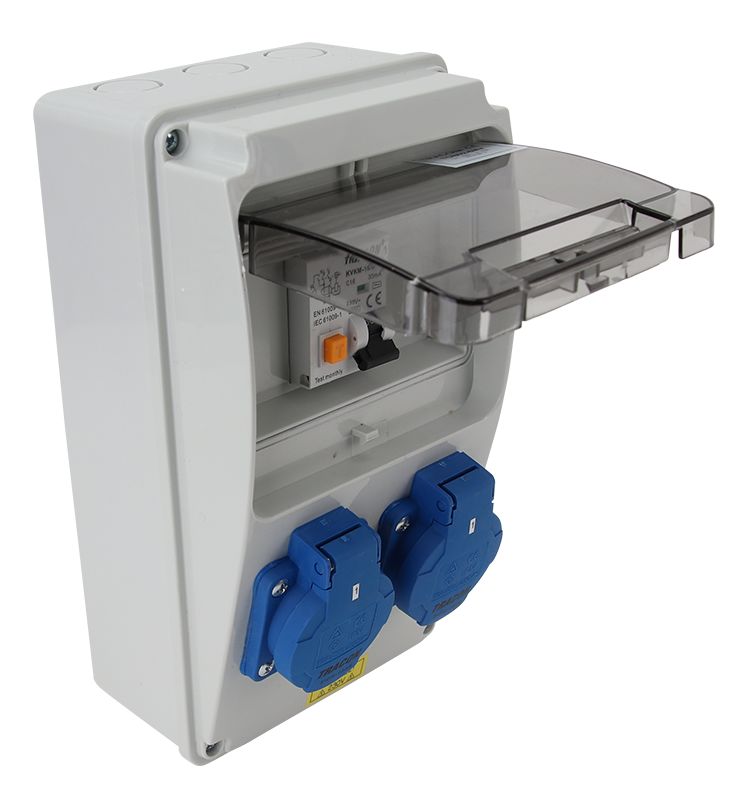 Tracon TDB02-6MV Csatlakozó doboz védelemmel,vezetékezett,készre szerelt Prot.:RCBO,Out:2×SCHUKO
