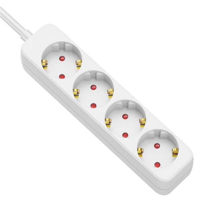 Tracon HE41 Hordozható elosztósáv, normál, fehér, 4xSCHUKO, 1,5m, max.16A, 250VAC, 3680W, 3x1mm2, H05VV-F