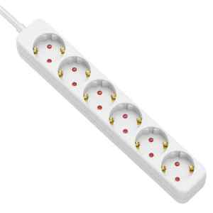 Tracon HE61 Hordozható elosztósáv, normál, fehér, 6xSCHUKO, 1,5m, max.16A, 250VAC, 3680W, 3x1mm2, H05VV-F