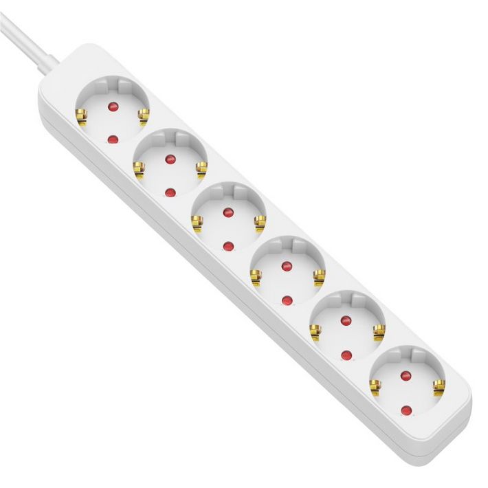 Tracon HE61 Hordozható elosztósáv, normál, fehér, 6xSCHUKO, 1,5m, max.16A, 250VAC, 3680W, 3x1mm2, H05VV-F