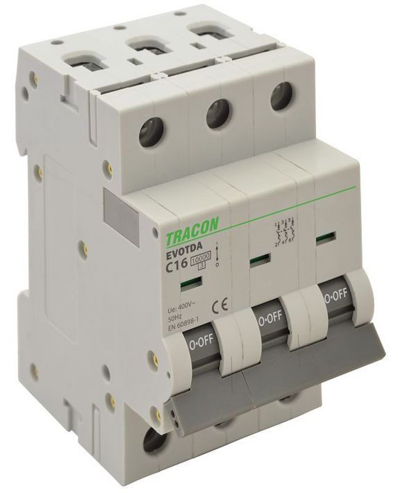 Tracon TDA-3D-32 Kismegszakító, 3 pólus, D karakterisztika, 32A, D, 3P, 10kA