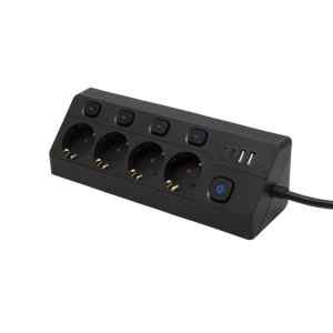 HOME KNVK04KUSBC 4-es elosztó, aljzatonként kapcsolható, max. 3680 W, 2 méter, fekete, 2xUSB-C, 2xUSB-A