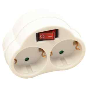 Tracon KACS2 Csatlakozóaljzat adapter kapcsolóval,fehér 250 VAC 16 A 2×SCHUKO,max. 3680 W
