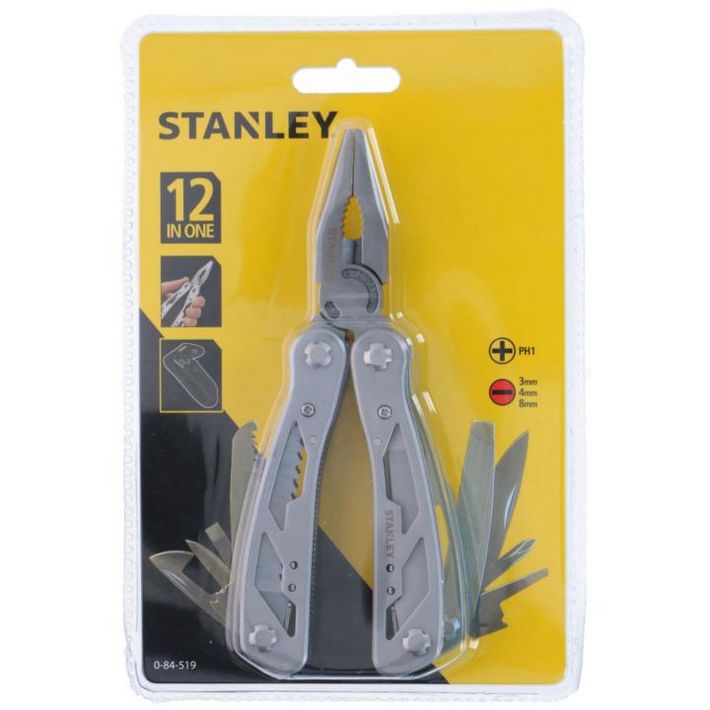 STANLEY 0-84-519 multifunkciós szerszám, 12 in 1, fogó, csavarhúzó, kés, reszelő, tartótok